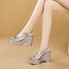 Sandalias de Cuña Peep Toe de Cuero Genuino para Mujer 2025 Verano Nuevas Impermeables Plataforma Punta Abierta Correas Cruzadas Doradas Plateadas Sandalias Romanas