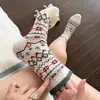 Meias Femininas de Meia-Panturrilha Estilo Étnico Fair Isle Retro Japonês Outono/Inverno Novas Meias de Lã Macias Grossas Quentes Meias Femininas