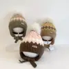 Gorro de Bebé Otoño e Invierno Estilo Coreano Gorro de Lana Pullover para Niños y Niñas Gorro Grueso Cálido para Bebé con Protección para las Orejas Bola de Pelo