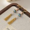 Pendientes Chinos Originales Estilo Nuevo Cristal Rosa Hebilla de Oreja Melocotón Turquesa Retro Pendientes de Esmalte Exquisitos de Alta Calidad para Mujer