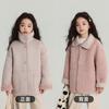 Jaqueta Infantil Pudding Haru 2025 Outono e Inverno Nova Jaqueta Suede com Gola Alta para Meninas Jaqueta de Algodão Infantil Macia e Quente