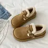 Zapatos de algodón estilo Birkenstock retro, de suela gruesa, que aumentan la altura, completamente cerrados, forrados de felpa para mujer, cálidos de invierno, botas de nieve engrosadas, zapatos peludos estilo Birkenstock
