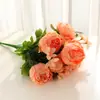 Flor Artificial Peônia Estilo Europeu Fio Central 13 Cabeças Decoração de Casa Flor de Peônia Dia dos Namorados Rosa Casamento Flor Artificial de Mão
