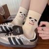 Meias Femininas de Cano Médio Outono e Inverno Fofas Bordadas Desenho Animado Aveludadas Listradas Color-Blocking Estilo College Cachorrinho Sem Costura Algodão Puro Meias Largas
