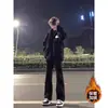 Calças americanas high street preto puro slim fit skinny forradas com fleece jeans grossos calças retas altas masculinas outono Longas