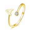 Anillo Abierto de Plata de Ley 925 con Letras Inglesas Doradas Incrustadas con Circonita, Hip-Hop Sencillo Transfronterizo, 26 Letras, Anillo de Pareja