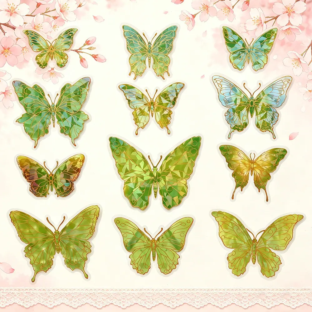 绿色蝴蝶贴手账效果图