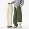 Calça Casual Grossa de Veludo de Cordeiro para Homens no Outono e Inverno Nova à Prova de Frio e Quente Solta Reta Com Pelúcia Ultra-Grossa Calça Longa