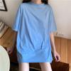 2026 # Foto Real de Camiseta Básica Lisa Estilo Coreano Solta Moda Gola Redonda Manga Curta para Mulheres, Comprimento Médio 65/35