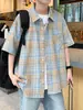 Camisa de hombre vintage de verano, camisa de hombre estilo chino, camisa de verano de manga corta, camisa de hombre a cuadros con cuello, camisa de corte holgado