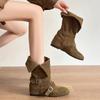 Versión de Terciopelo Suave~Nuevo Estilo Botas Suaves para Mujer con Tacón Grueso, Botas de Media Caña Que Te Hacen Ver Más Delgada, Punta Fina, Botas de Montar Apiladas, Botines Cortos Melard para Mujer