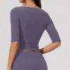 Top de yoga para mujer estilo europeo y americano, ajustado, de secado rápido, manga corta, con diseño de un solo hombro, adecuado para usar como capa exterior, para yoga, deportes y fitness