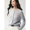 Principios de otoño, lujo ligero, delicado cárdigan de cachemira adornado con lentejuelas para mujer, cuello redondo, ribete de encaje, prenda exterior de punto suave y transpirable