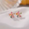 Yilu Color Plata Turmalina Plata de Ley S925 Chapado en Oro Rosa Forma de Gota de Flor Facetada Incrustaciones Pendientes Al por Mayor