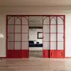 Puerta Corrediza de Balcón Retro Estilo Francés, Puerta Divisoria de Tres Paneles Cambia Color para Cocina y Sala de Estar, Puerta Corrediza de Vidrio con Riel Colgante de Aleación de Aluminio