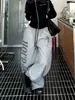 Pantalones Anchos con Estampado de Letras Estilo Streetwear Americano para Mujer, Pantalones Deportivos Sueltos con Cordón, Pantalones Casuales, Pantalones Largos Grises