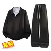 Conjunto de Dos Piezas Nuevo para Hombre 2025 con Sudadera de Cuello Solapa, Sudadera Casual Holgada de Falso Dos Piezas y Conjunto de Pantalones de Chándal