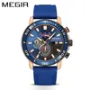 Reloj MEGIR para hombre con esfera grande, cronógrafo multifuncional, superventas transfronterizo, calendario, impermeable, luminoso, correa de silicona