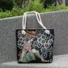 Nuevo Paño de Arena Bolsa de Flores de Seda Dorada Bolso de Hombro Bolso Tote de Gran Capacidad Bolsa de Lona Estilo Nacional Peonía Bolsa de Compras Portátil