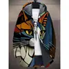 Chaqueta de Invierno Transfronteriza para Hombre con Forro de Felpa Estampado, Engrosada, Cortavientos, Manga Larga, Cremallera, Moda, con Capucha, Corte Holgado