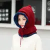 Gorro para Hombre y Mujer Estilo Coreano de Invierno Moda Lana para Exteriores Montar Orejeras Tejidas Gorro Integrado con Bufanda Estudiante Cálido