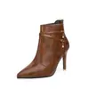 Botas de Moda de Tacón Alto Otoño e Invierno Nueva Moda Estilo Coreano Tacón de Aguja Punta Fina Cremallera Trasera Botines Cortos Envío Directo