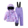 Novo Conjunto de Roupa de Esqui Infantil Casual Versátil para Meninas, Jaqueta e Calça Grossa Impermeável Estampada