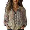 Las camisas de estilo europeo y americano más vendidas de Amazon para otoño e invierno: camisas de mujer de manga larga con estampado digital floral 3D retro y diseño de solapa literario y vintage