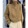 Malha Pesada Torção Curto chique Elegante Estilo Coreano Meia-gola Alta Camisola de Manga Comprida All-match Slim-fit Outono e Inverno Jaqueta
