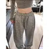 Calça de Moletom Plus Size 150kg com Laço e Bolinhas para Mulheres, Estilo Fino Primavera e Verão, Casual Ampla de Cintura Alta e Perna Reta