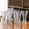 Jarrón de Cristal Grueso Transparente para Decoración Hidropónica Bambú Rico Lirio Estilo Europeo Sala de Estar Arreglo Floral Creativo Lirio