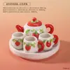 Mini conjunto de chá com tampa em formato de coração e padrão de urso, xícara de chá com orelhas de gato de desenho animado, decoração requintada para mesa em estilo de cura