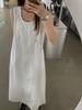 [Não Retornável e Não Trocável] Vestido Feminino Decote U Treze Linhas Vestido Longo de Verão Feminino Novo Sem Mangas com Bolsa 91166