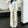 Jeans Anchos de Cintura de Doble Botón Color Caqui para Mujer Primavera/Otoño 2026 Nuevos de Cintura Baja Sueltos de Cintura Alta Pantalones Largos con Caída