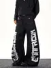 Jeans de Dobladillo Curvo con Estampado de Letras Estilo Streetwear Americano, Estilo Workwear Oscuro, Pantalones Largos Retro de Moda High Street