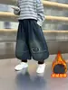 Ropa de Invierno para Niños Pantalones de Mezclilla Estilo Linterna con Forro de Terciopelo Estilo Coreano Pantalones Casuales Sueltos de Terciopelo de Una Pieza para Niños Pantalones Largos para Bebé Comercio Exterior