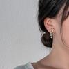 Pendientes Coreanos Elegantes de Flor de Cinco Pétalos con Diamantes Completos Nueva Moda Celebridad de Internet Piedra Ojo de Gato Personalizada Pendientes de Aguja de Plata Simple de Cien Torres para Mujer