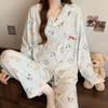 Pijama feminino de algodão imitação divertido filhote de cachorro estampado manga longa primavera e outono novo desenho animado estilo ins roupas para casa terno atacado
