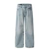 G6670 Jeans Masculino de Cintura Alta Estilo High Street Retro Americano Unissex Design Azul Lavado de Alta Qualidade Perna Larga Solto