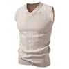 Colete Masculino de Tricô Trançado Gola V Outono/Inverno 2026, Suéter Colete Liso Sem Mangas, Colete para Camadação Business Casual