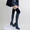 Otoño e Invierno estilo coreano negro y gris costuras sobre la rodilla combinación de colores estilo preppy forrado de vellón medias gruesas adelgazantes calcetines largos para piernas jk muslo