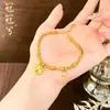 Novo Bracelete Gato Patinha Dourado Antigo Estilo Chinês com Borboleta Dourada, Moda de Luxo Leve Trevo de Quatro Folhas Joia de Mão Envolvente