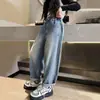 Pantalones de primavera y otoño para niñas 2024, nuevo estilo coreano, vaqueros holgados de moda para niñas medianas y grandes, pantalones con faja, pantalones de papá a la moda.