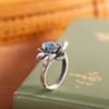 Anillo vintage de plata con carácter, plata pura 990, anillo de loto azul quemado, temperamento epoxi, anillo para el dedo índice de dama con apertura