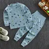 Conjunto de Pantalones de Cintura Alta para Niños que Protegen el Vientre, Estilo Primavera y Otoño, Ropa de Otoño para Bebés, Ropa Interior de Algodón Puro para Niñas, Pijama de Cuello Redondo para Niños