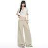 Estilo Nuevo de Verano 2026 y Retro Americano|Cintura de Doble Botón para Cubrir las Caderas|Jeans Casuales Sueltos de Pierna Ancha para Mujer