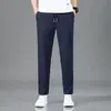 Calça de Terno Masculina de Seda Gelada Respirável Fina de Verão Secagem Rápida Solta Reta Micro-Elástica Tendência Casual