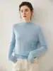 Suéter de cachemira suave y cómodo para mujer, con cuello semi-alto, color liso, tejido de punto de doble hebra de siete agujas, base gruesa, top básico versátil que estiliza la figura