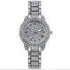 Reloj de Acero con Números Romanos Completamente Diamantado para Mujer, Estilo Cielo Estrellado, Elegante Reloj de Cuarzo de Negocios, Set de Joyería de Reloj para Mujer