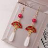 Novo Estilo Chinês Longo Antigo Borla Hetian Jade Metal Flor de Ameixa Brincos Dobráveis Brincos Vintage Brincos Orelha Jóias para Mulheres
